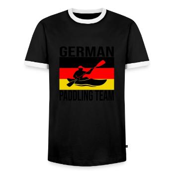German Kayak Crew Shirt – Paddling - Men's Ringer Shirt - black/white - Front - AI Model Female 172 light (172cm) & AI Model Male 178 light (178cm)