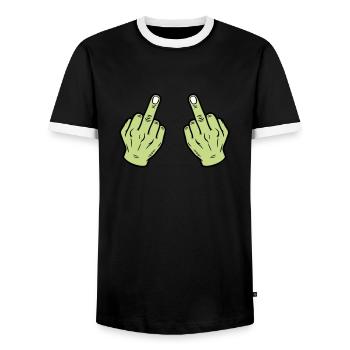 Middle Finger Hand Naughty - Men's Ringer Shirt - black/white - Front - AI Model Female 172 light (172cm) & AI Model Male 178 light (178cm)