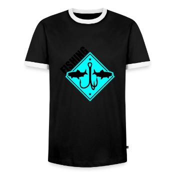 Fishing Fishing Fishing Hooks - Men's Ringer Shirt - black/white - Front - AI Model Female 172 light (172cm) & AI Model Male 178 light (178cm)
