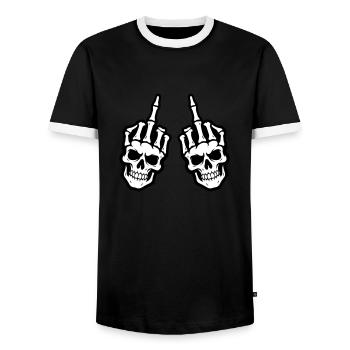 Mittelfinger Skelett Hand - Männer Kontrast-T-Shirt - Schwarz/Weiß - Vorne - AI Model Female 172 light (172cm) & AI Model Male 178 light (178cm)