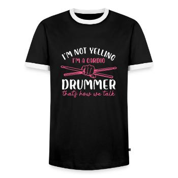 Drummer Cardio Humor Design - Men's Ringer Shirt - black/white - Front - AI Model Female 172 light (172cm) & AI Model Male 178 light (178cm)