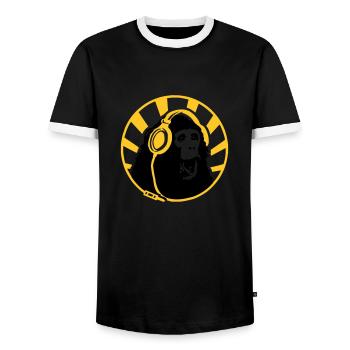 Monkey with Headphones - Männer Kontrast-T-Shirt - Schwarz/Weiß - Vorne - AI Model Female 172 light (172cm) & AI Model Male 178 light (178cm)