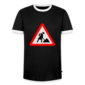 Frau auf Baustelle - Männer Kontrast-T-Shirt - Schwarz/Weiß - Vorne - AI Model Female 172 light (172cm) & AI Model Male 178 light (178cm)