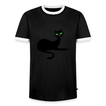 Retro elegant black cat by Patjila - Men's Ringer Shirt - black/white - Front - AI Model Female 172 light (172cm) & AI Model Male 178 light (178cm)