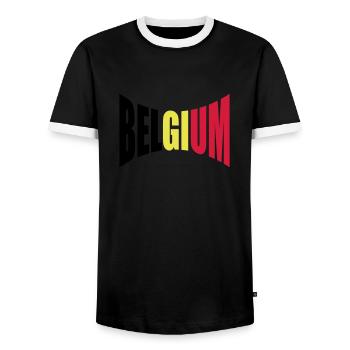 Belgium Belgium Text Flag Cool Football Fan Fun - Men's Ringer Shirt - black/white - Front - AI Model Female 172 light (172cm) & AI Model Male 178 light (178cm)