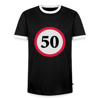geschwindigkeitstafel_50 - Männer Kontrast-T-Shirt - Schwarz/Weiß - Vorne - AI Model Female 172 light (172cm) & AI Model Male 178 light (178cm)