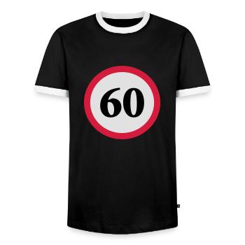 geschwindigkeitstafel_60 - Männer Kontrast-T-Shirt - Schwarz/Weiß - Vorne - AI Model Female 172 light (172cm) & AI Model Male 178 light (178cm)