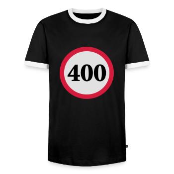 geschwindigkeitstafel_400 - Männer Kontrast-T-Shirt - Schwarz/Weiß - Vorne - AI Model Female 172 light (172cm) & AI Model Male 178 light (178cm)