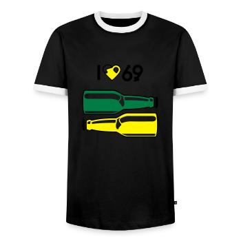 I love 69 - Men's Ringer Shirt - black/white - Front - AI Model Female 172 light (172cm) & AI Model Male 178 light (178cm)