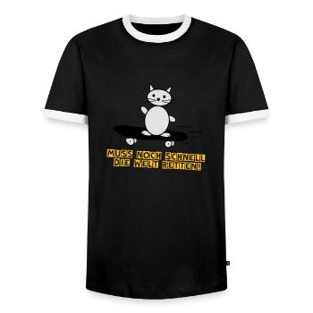 Die Welt retten Kätzchen Lustige Sprüche - Männer Kontrast-T-Shirt - Schwarz/Weiß - Vorne - AI Model Female 172 light (172cm) & AI Model Male 178 light (178cm)