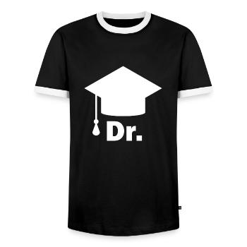 Doktor Dr. und Doktorhut - Männer Kontrast-T-Shirt - Schwarz/Weiß - Vorne - AI Model Female 172 light (172cm) & AI Model Male 178 light (178cm)