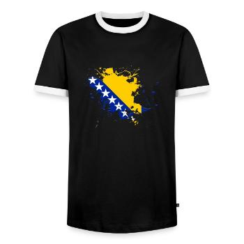 Le drapeau de la Bosnie-Herzégovine comme une touche de couleur - T-shirt contrasté Homme - noir/blanc - Devant - AI Model Female 172 light (172cm) & AI Model Male 178 light (178cm)