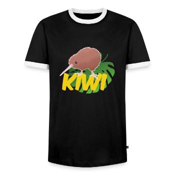 Kiwi auf einem Blatt - Männer Kontrast-T-Shirt - Schwarz/Weiß - Vorne - AI Model Female 172 light (172cm) & AI Model Male 178 light (178cm)