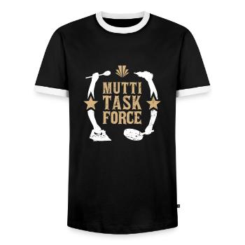 Mutter Multitasking Haushalt Mama Muttitasking - Männer Kontrast-T-Shirt - Schwarz/Weiß - Vorne - AI Model Female 172 light (172cm) & AI Model Male 178 light (178cm)