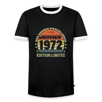 Janvier 1972 - Anniversaire - T-shirt contrasté Homme - noir/blanc - Devant - AI Model Female 172 light (172cm) & AI Model Male 178 light (178cm)
