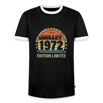 Juillet Edition limitée 1972 - 50 ans d'excellence - T-shirt contrasté Homme - noir/blanc - Devant - AI Model Female 172 light (172cm) & AI Model Male 178 light (178cm)