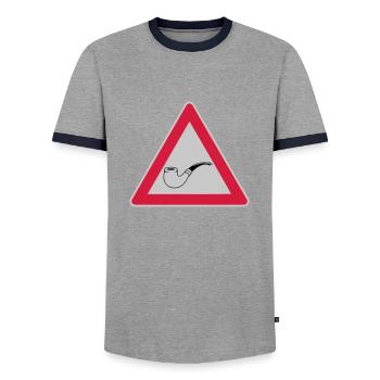 Schild Vorsicht Tabakpfeife - Männer Kontrast-T-Shirt - Grau/Navy  - Vorne - AI Model Female 172 light (172cm) & AI Model Male 178 light (178cm)