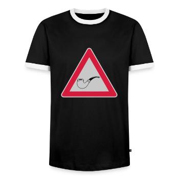 Schild Vorsicht Tabakpfeife - Männer Kontrast-T-Shirt - Schwarz/Weiß - Vorne - AI Model Female 172 light (172cm) & AI Model Male 178 light (178cm)