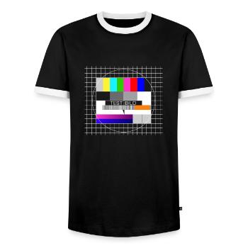 Test Image Television Screen Nostalgic Display - Men's Ringer Shirt - black/white - Front - AI Model Female 172 light (172cm) & AI Model Male 178 light (178cm)