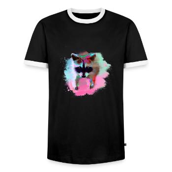 raccoon,bear,graffiti,painting,colorful,fruit - Men's Ringer Shirt - black/white - Front - AI Model Female 172 light (172cm) & AI Model Male 178 light (178cm)