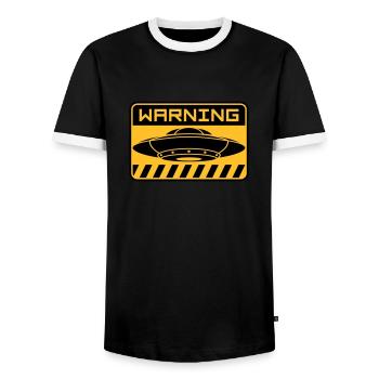 Warning shield flying UFOs - Men's Ringer Shirt - black/white - Front - AI Model Female 172 light (172cm) & AI Model Male 178 light (178cm)