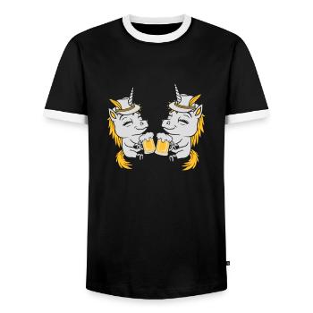Bier Anstoßen Einhorn Team - Männer Kontrast-T-Shirt - Schwarz/Weiß - Vorne - AI Model Female 172 light (172cm) & AI Model Male 178 light (178cm)