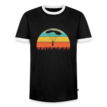 Skydiver Retro Parachute Skydiving - Men's Ringer Shirt - black/white - Front - AI Model Female 172 light (172cm) & AI Model Male 178 light (178cm)