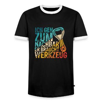 Ich geh zum Nachbar Er Braucht Werkzeug - Männer Kontrast-T-Shirt - Schwarz/Weiß - Vorne - AI Model Female 172 light (172cm) & AI Model Male 178 light (178cm)