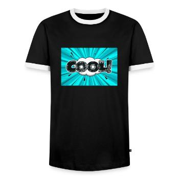 cool Comic Style Bubble Graffiti Lettering - Men's Ringer Shirt - black/white - Front - AI Model Female 172 light (172cm) & AI Model Male 178 light (178cm)