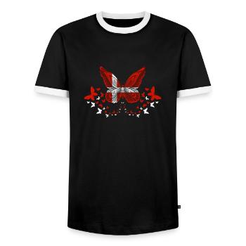 Denmark Danish Denmark Flag Butterflies - Men's Ringer Shirt - black/white - Front - AI Model Female 172 light (172cm) & AI Model Male 178 light (178cm)