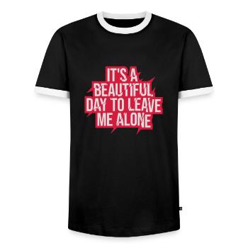 leave me alone day - Men's Ringer Shirt - black/white - Front - AI Model Female 172 light (172cm) & AI Model Male 178 light (178cm)