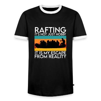 Rafting It's Not Just Hobby My Escape from Reality - Men's Ringer Shirt - black/white - Front - AI Model Female 172 light (172cm) & AI Model Male 178 light (178cm)