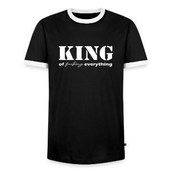 King everything saying white - Men's Ringer Shirt - black/white - Front - AI Model Female 172 light (172cm) & AI Model Male 178 light (178cm)