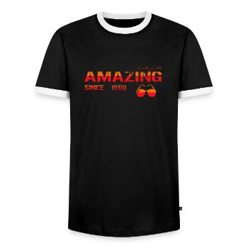 Amazing since 1990 - Men's Ringer Shirt - black/white - Front - AI Model Female 172 light (172cm) & AI Model Male 178 light (178cm)