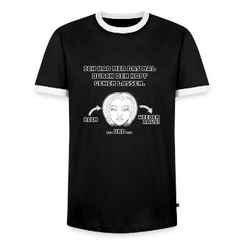 witziges Nicht-Nachdenken-Design / lustige Sprüche - Männer Kontrast-T-Shirt - Schwarz/Weiß - Vorne - AI Model Female 172 light (172cm) & AI Model Male 178 light (178cm)