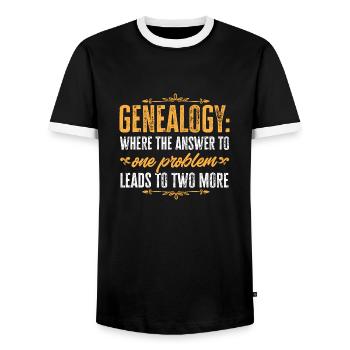Généalogie Généalogie Généalogiste - T-shirt contrasté Homme - noir/blanc - Devant - AI Model Female 172 light (172cm) & AI Model Male 178 light (178cm)