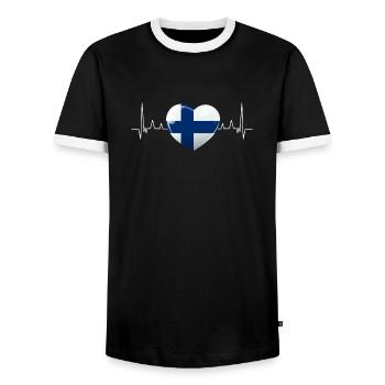Finnland Flagge Herzschlag Urlaub Geschenk - Männer Kontrast-T-Shirt - Schwarz/Weiß - Vorne - AI Model Female 172 light (172cm) & AI Model Male 178 light (178cm)