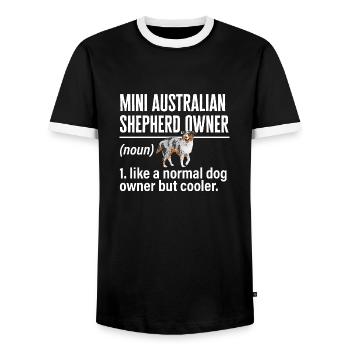 Miniature Australian Shepherd - Men's Ringer Shirt - black/white - Front - AI Model Female 172 light (172cm) & AI Model Male 178 light (178cm)