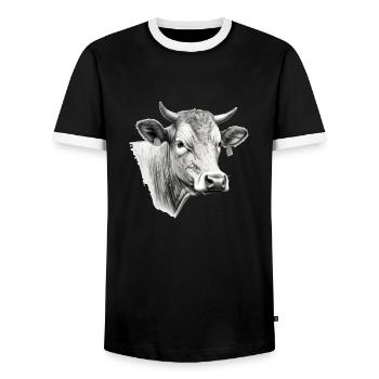 Die Kuh in Bleistift 2 - Männer Kontrast-T-Shirt - Schwarz/Weiß - Vorne - AI Model Female 172 light (172cm) & AI Model Male 178 light (178cm)