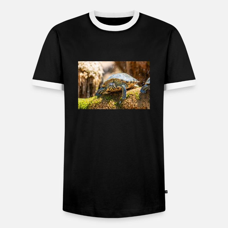 Gelbbauch-Slider Trachemys scripta scripta - Männer Kontrast-T-Shirt - Schwarz/Weiß