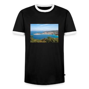 Panoramablick Primošten, Šibenik-Knin, Kroatien - Männer Kontrast-T-Shirt - Schwarz/Weiß - Vorne - AI Model Female 172 light (172cm) & AI Model Male 178 light (178cm)