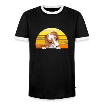 Peeking Beagle puppy - Men's Ringer Shirt - black/white - Front - AI Model Female 172 light (172cm) & AI Model Male 178 light (178cm)