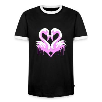 Flamants roses coeur | Cœur de flamant rose - T-shirt contrasté Homme - noir/blanc - Devant - AI Model Female 172 light (172cm) & AI Model Male 178 light (178cm)