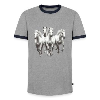 Horses - Men's Ringer Shirt - grey/navy  - Front - AI Model Female 172 light (172cm) & AI Model Male 178 light (178cm)