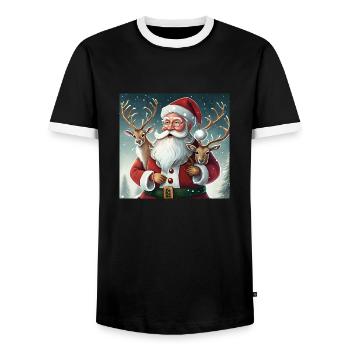 Weihnachtsmann mit Rentiere - Männer Kontrast-T-Shirt - Schwarz/Weiß - Vorne - AI Model Female 172 light (172cm) & AI Model Male 178 light (178cm)