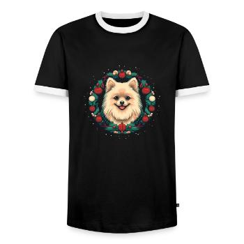 Chien de Poméranie Noël, Chiens d’amour - T-shirt contrasté Homme - noir/blanc - Devant - AI Model Female 172 light (172cm) & AI Model Male 178 light (178cm)