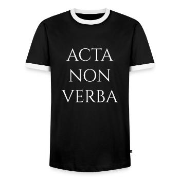 Acta Non Verba - Men's Ringer Shirt - black/white - Front - AI Model Female 172 light (172cm) & AI Model Male 178 light (178cm)