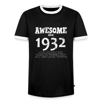 1932 - Legendary 92nd Anniversary - Men's Ringer Shirt - black/white - Front - AI Model Female 172 light (172cm) & AI Model Male 178 light (178cm)