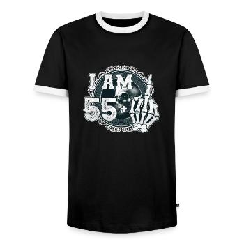 I'm 55 plus 1 middle finger Skull funny 56th - Men's Ringer Shirt - black/white - Front - AI Model Female 172 light (172cm) & AI Model Male 178 light (178cm)