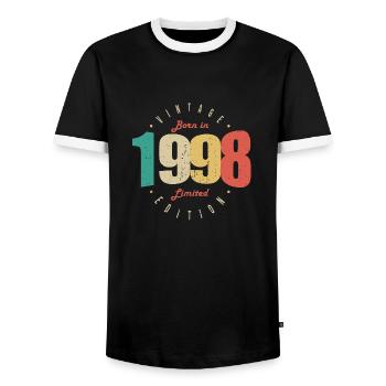 1998 Vintage Retro Anniversary Gift 1998 - Men's Ringer Shirt - black/white - Front - AI Model Female 172 light (172cm) & AI Model Male 178 light (178cm)